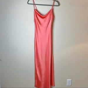 EXPRESS coral pink satin midi dress, cowl neck